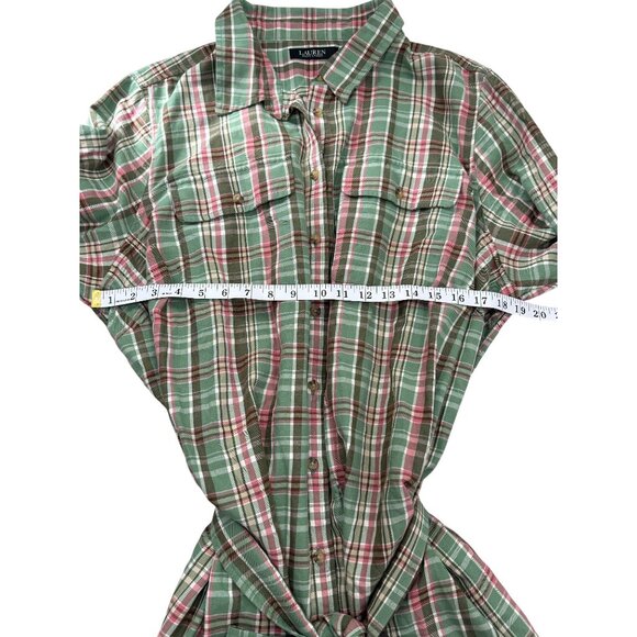 LRL Ralph Lauren Green and Pink Plaid Flannel Belted Shirt Dress 22W NWT - Picture 5 of 9
